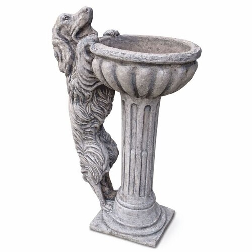 Casa Padrino Barock Vogeltr�nke mit dekorativer Hunde Skulptur Antik Grau H. 100 cm