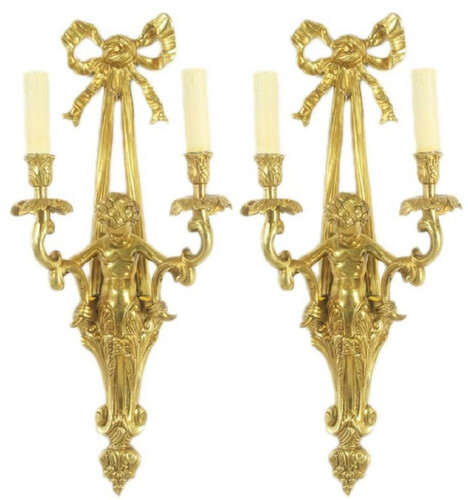 Casa Padrino Barock Wandleuchten Set Gold / Wei� 25 x 15 x H. 55 cm - Prunkvolle Barock Hotel & Restaurant Wandlampen - Barock Leuchten