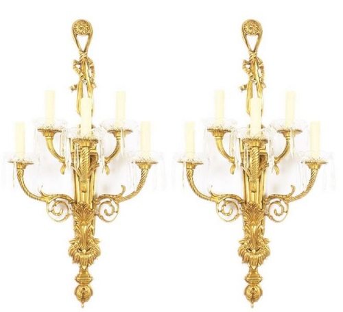 Casa Padrino Barock Wandleuchten Set Gold / Wei� 35 x 20 x H. 95 cm - Vergoldete Bronze Wandlampen - Prunkvolle Barock Lampen 