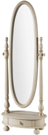 Casa Padrino Luxus Barock Standspiegel Elfenbeinfarben / Gold 62 x 37 x H. 169 cm - Ovaler Schlafzimmer Spiegel mit Schublade - Luxus Qualit�t - Made in Italy