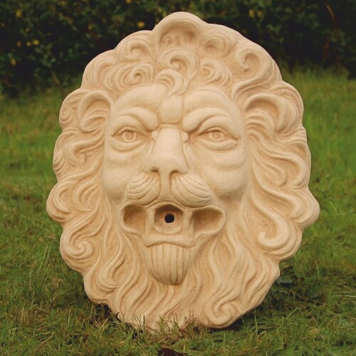 Casa Padrino Barock Garten Deko Wasserspeier Wandrelief L�wenkopf Beige H. 43 cm