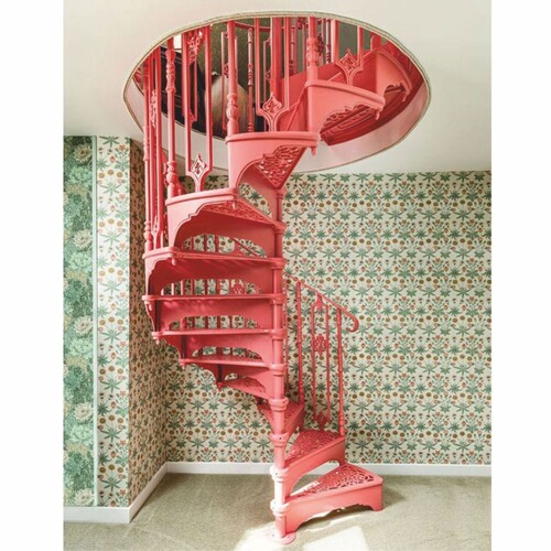 Casa Padrino Barock Wendeltreppe / Spiraltreppe mit Gel�nder rechte Seite Rosa H. 240 cm