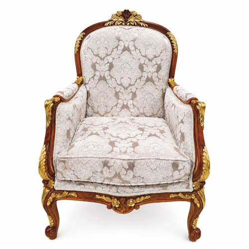 Casa Padrino Barock Sessel Grau / Braun / Gold - Prunkvoller Barockstil Wohnzimmer Sessel - Handgefertigte Barockstil M�bel