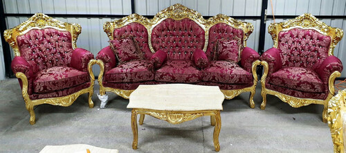 Casa Padrino Barock Wohnzimmer Set Bordeauxrot / Gold - 1 Barock Sofa & 2 Barock Sessel - Wohnzimmer M�bel im Barockstil - Barock M�bel - Barock Wohnzimmer Einrichtung