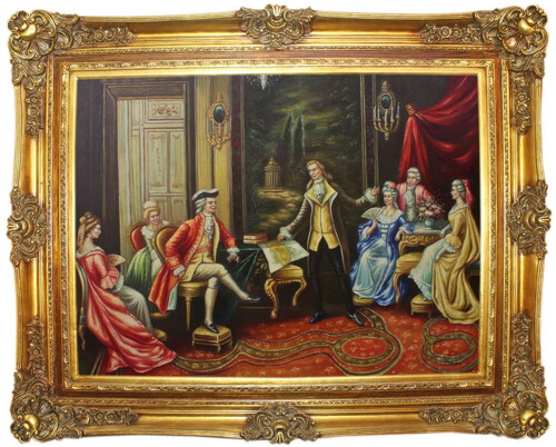 Casa Padrino Barock �lgem�lde Der Vortrag Mehrfarbig / Gold 160 x 10 x H. 130 cm - Handgemaltes Gem�lde mit prunkvollem Rahmen im Barockstil - Barockstil Deko