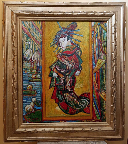 Vintage �l Gem�lde nach Vincent van Gogh Cortesan Japanese Woman 83.5 x 73.5 cm - Authentisches Antik Gem�lde nach Original - Handgemalt
