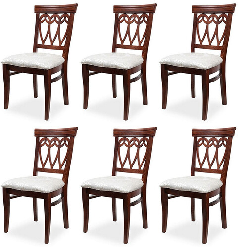 Casa Padrino Biedermeier Esszimmer Stuhl 6er Set Creme / Dunkelbraun 50 x 56 x H. 96 cm - Massivholz K�chen St�hle - Massivholz Esszimmer M�bel - Biedermeier Esszimmer M�bel