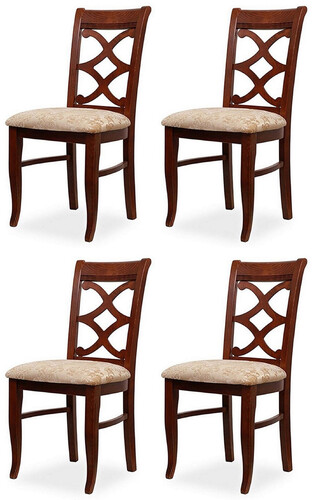 Casa Padrino Biedermeier Esszimmer Stuhl 4er Set Beige / Dunkelbraun 49 x 56 x H. 92 cm - Massivholz K�chen St�hle - Massivholz Esszimmer M�bel - Biedermeier Esszimmer M�bel