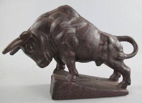 Casa Padrino Metall Deko Figur Stier Braun 27 cm - Schreibtisch Dekofigur