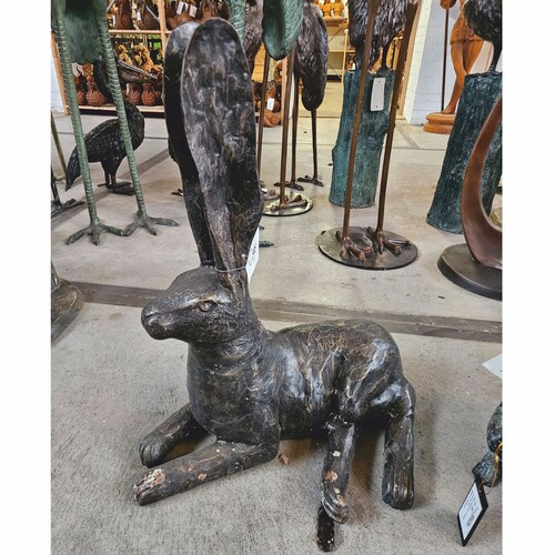 Casa Padrino Bronze Deko Skulptur Hase H. 61 cm - Bronze Garten Figur