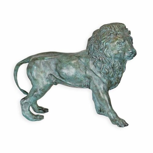 Casa Padrino Bronze Deko Skulptur L�we Linke Seite T�rkis / Grau 34 cm - Schreibtisch Deko