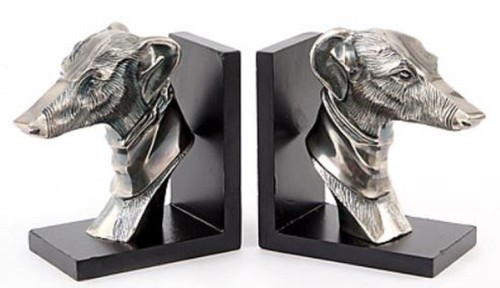 Casa Padrino Buchst�tzen Set Hundek�pfe Antik Silber / Schwarz 20 x 19,5 x H. 10 cm - Luxus Deko Accessoires