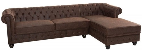 Casa Padrino Chesterfield Ecksofa Vintage Braun 280 x 165 x H. 73 cm - Kunstleder Wohnzimmer Sofa - Chesterfield M�bel