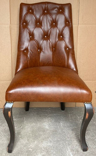 Casa Padrino Chesterfield Leder Esszimmerstuhl Braun / Antik Schwarz - Echtleder Stuhl - Chesterfield Leder Esszimmer M�bel