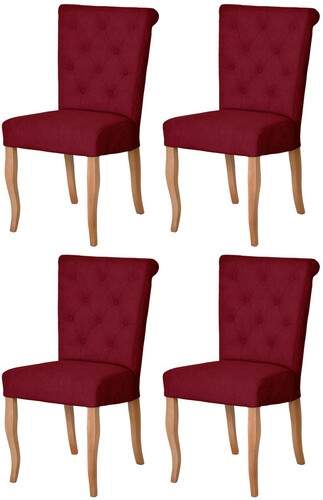 Casa Padrino Chesterfield Neo Barock Esszimmer Stuhl 4er Set Bordeauxrot / Naturfarben - K�chenst�hle Set - Esszimmer M�bel - Chesterfield M�bel - Neo Barock M�bel