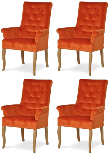 Casa Padrino Chesterfield Neo Barock Esszimmer Stuhl 4er Set Orange / Naturfarben - K�chenst�hle mit Armlehnen - Esszimmer M�bel - Chesterfield M�bel - Neo Barock M�bel