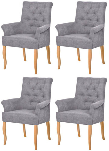 Casa Padrino Chesterfield Neo Barock Esszimmer Stuhl 4er Set Grau / Naturfarben - K�chenst�hle mit Armlehnen - Esszimmer M�bel - Chesterfield M�bel - Neo Barock M�bel