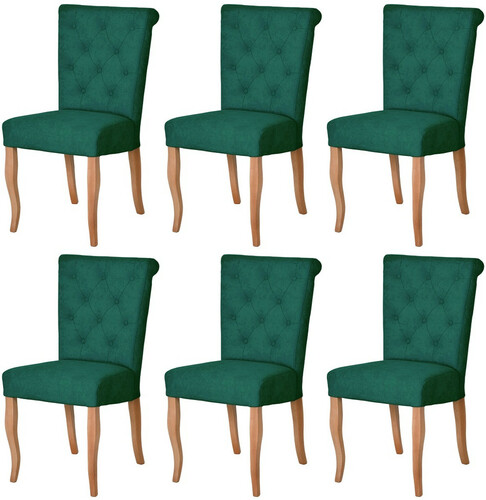 Casa Padrino Chesterfield Neo Barock Esszimmer Stuhl 6er Set Dunkelgr�n / Naturfarben - K�chenst�hle Set - Esszimmer M�bel - Chesterfield M�bel - Neo Barock M�bel