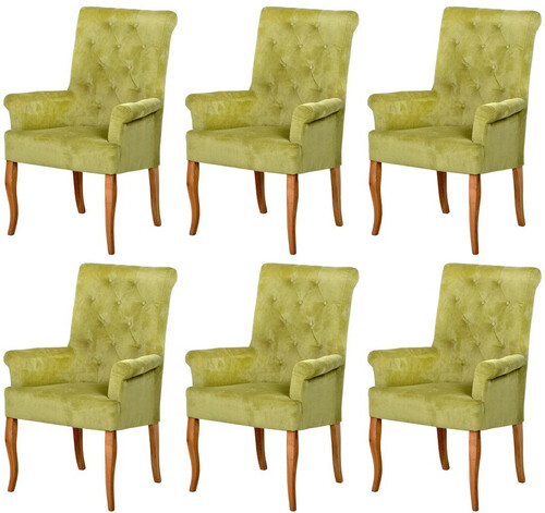 Casa Padrino Chesterfield Neo Barock Esszimmer Stuhl 6er Set Gr�n / Naturfarben - K�chenst�hle mit Armlehnen - Esszimmer M�bel - Chesterfield M�bel - Neo Barock M�bel