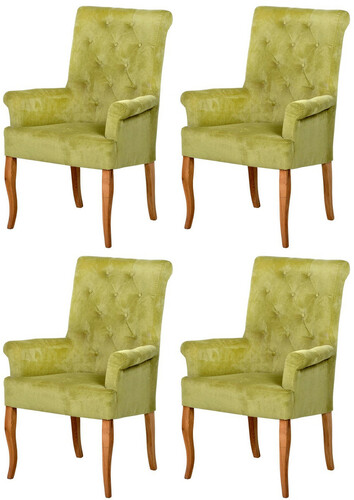 Casa Padrino Chesterfield Neo Barock Esszimmer Stuhl 4er Set Gr�n / Naturfarben - K�chenst�hle mit Armlehnen - Esszimmer M�bel - Chesterfield M�bel - Neo Barock M�bel