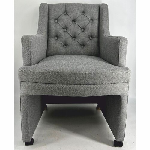 Casa Padrino Chesterfield Esszimmerstuhl / B�rostuhl mit Armlehnen und Rollen Grau