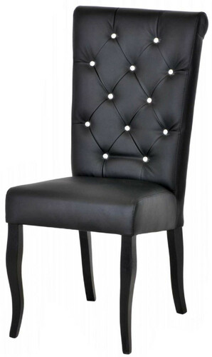 Casa Padrino Chesterfield Neo Barock Esszimmer Stuhl Schwarz / Schwarz - Kunstleder K�chen Stuhl mit Glitzersteinen - Esszimmer M�bel - Chesterfield M�bel - Neo Barock M�bel