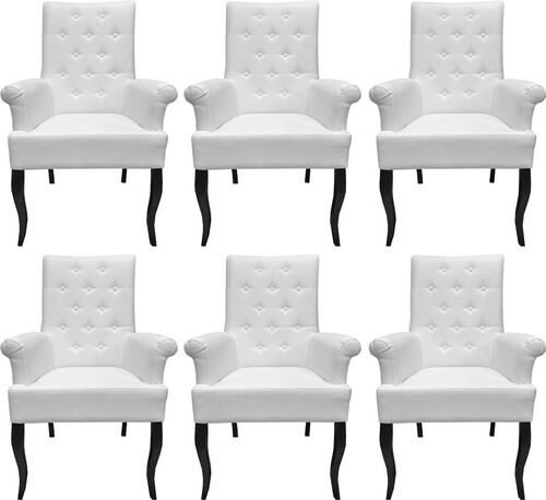 Casa Padrino Chesterfield Neo Barock Esszimmerstuhl 6er Set Wei� / Schwarz - Kunstleder St�hle mit Armlehnen - Barock M�bel