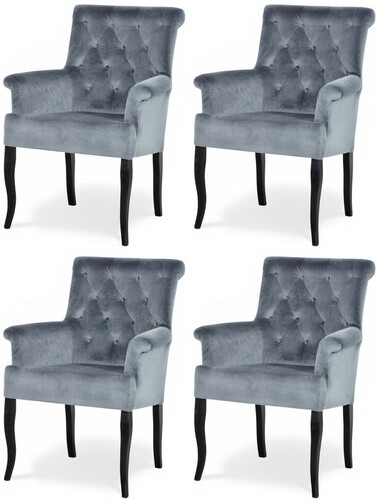 Casa Padrino Chesterfield Neo Barock Esszimmer Stuhl 4er Set Grau / Schwarz - K�chenst�hle mit Armlehnen - Esszimmer M�bel - Chesterfield M�bel - Neo Barock M�bel