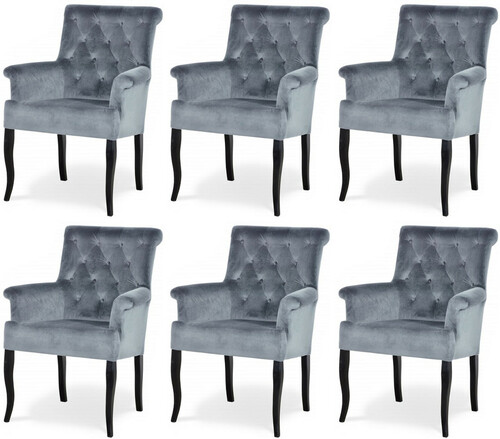 Casa Padrino Chesterfield Neo Barock Esszimmer Stuhl 6er Set Grau / Schwarz - K�chenst�hle mit Armlehnen - Esszimmer M�bel - Chesterfield M�bel - Neo Barock M�bel