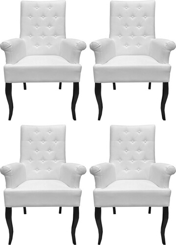 Casa Padrino Chesterfield Neo Barock Esszimmerstuhl 4er Set Wei� / Schwarz - Kunstleder St�hle mit Armlehnen - Barock M�bel