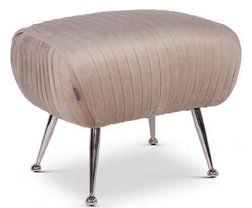 Casa Padrino Luxus Sitzhocker Champagnerfarben / Silber 57 x 45 x H. 46 cm - Samt Hocker mit Edelstahl Beinen - Luxus M�bel