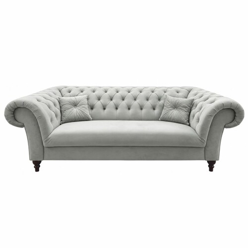 Casa Padrino Chesterfield Samt Sofa Grau / Schwarz 225 cm - Chesterfield M�bel