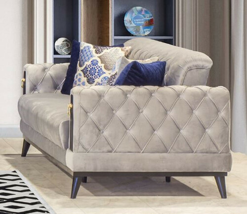 Casa Padrino Chesterfield Schlafsofa Grau / Schwarz / Gold 222 x 90 x H. 80 cm - Modernes Wohnzimmer Sofa - Chesterfield M�bel - Wohnzimmer M�bel