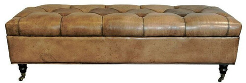 Casa Padrino Chesterfield Echtleder Sitzbank mit Rollen Vintage Braun 152 x 53 x H. 42 cm - Chesterfield M�bel