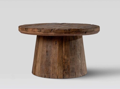 Casa Padrino Couchtisch Naturbraun  66 x H. 39 cm - Runder Massivholz Wohnzimmertisch aus recyceltem Altholz
