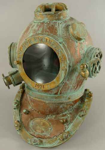 Casa Padrino Antik Stil Deko Taucherhelm Kupfer br�niert / Messing / Antik Gr�n 42 x 35 x H. 47 cm - Wohnzimmer Deko - Schreibtisch Deko - Luxus Deko - Deko Accessoires