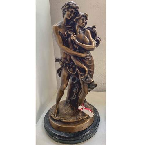 Casa Padrino Jugendstil Deko Bronze Skulptur Mann und Frau Bronze / Schwarz H. 35 cm - Schreibtisch Deko