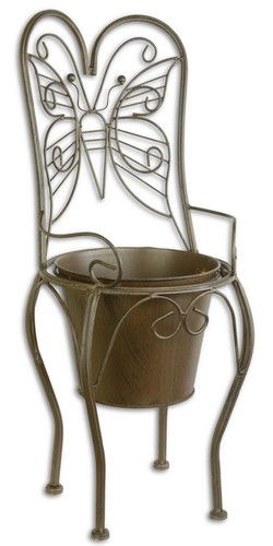 Casa Padrino Jugendstil Blumentopf Braun 24,1 x 25,5 x H. 59 cm - Metall Planzentopf im Gartenstuhl Design - Garten & Terrassen Deko