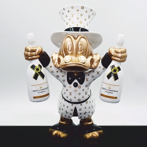 Casa Padrino Deko Figur Ente Wei� / Gold / Schwarz H. 45 cm - Deko Skulptur