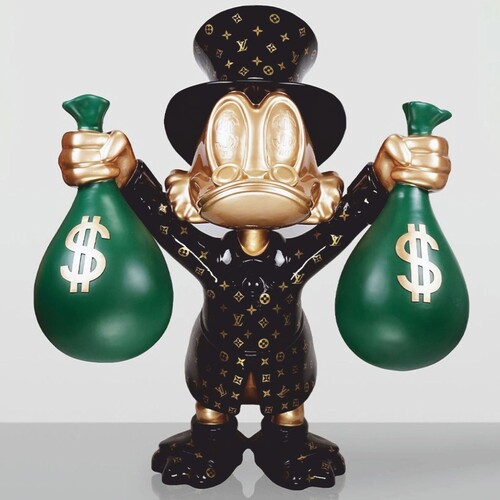 Casa Padrino Deko Figur Ente Schwarz / Gold / Gr�n H. 45 cm - Deko Skulptur