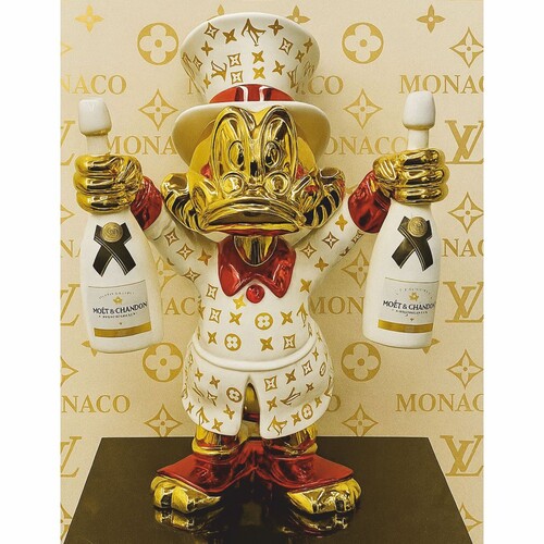 Casa Padrino Deko Figur Ente Gold / Wei� / Rot H. 45 cm - Deko Skulptur