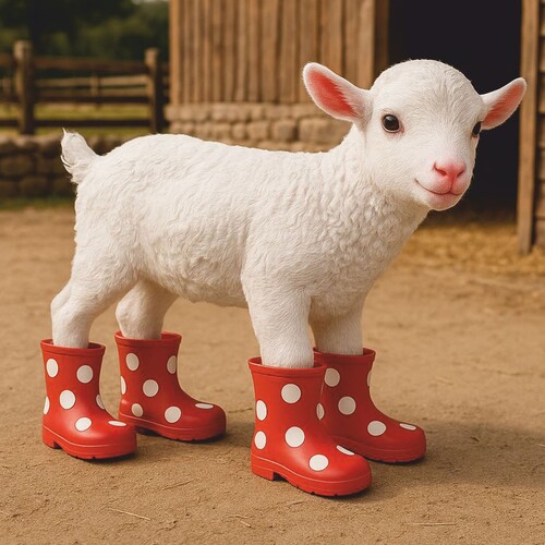 Casa Padrino Deko Figur Ziege mit Gummistiefeln Wei� / Rot 42 cm - Deko Skulptur