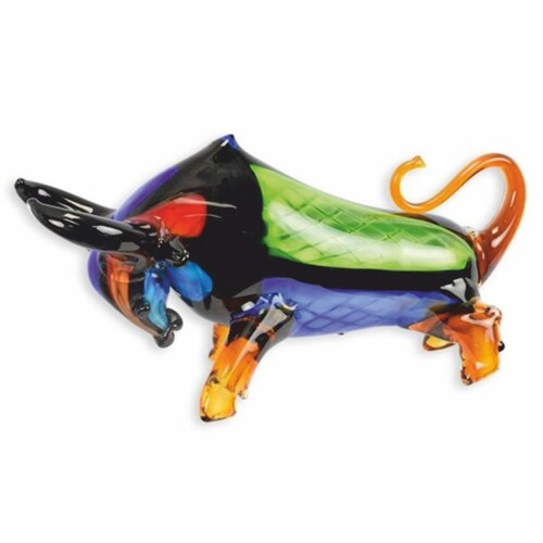 Casa Padrino Deko Glasfigur Stier Bunt 51,5 cm - Glas Deko Figur - Schreibtisch Deko - Deko Accessoires