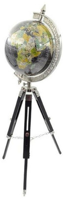 Casa Padrino Deko Globus Mehrfarbig / Schwarz / Silber H. 78 cm - H�henverstellbarer Globus mit Dreibein Stativ - B�ro Deko - Wohnzimmer Deko - Deko Accessoires