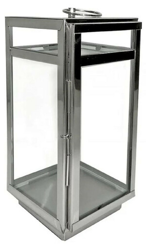 Casa Padrino Deko Kerzenleuchter Silber 18,5 x 18,5 x H. 38 cm - Metall Laterne mit Tragegriff - Gastronomie Accessoires - Restaurant Accessoires - Hotel Accessoires - Deko Accessoires