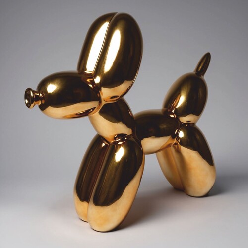 Casa Padrino Deko Skulptur Ballon Hund Chrom Gold 120 cm - Gro�e Garten Figur