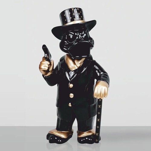 Casa Padrino Deko Skulptur Ente Schwarz / Gold H. 120 cm - Gro�e Garten Deko Figur