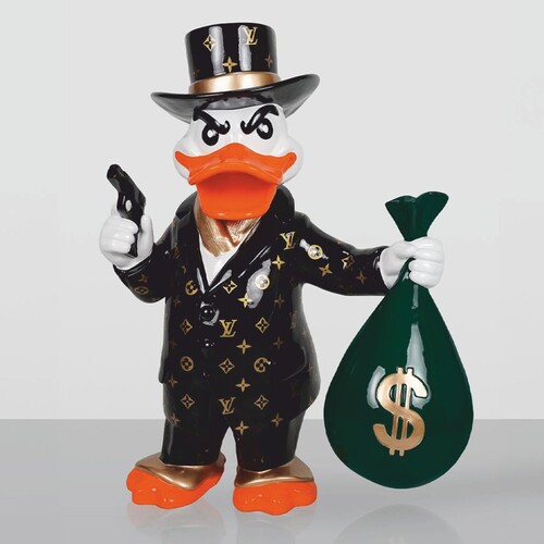 Casa Padrino Deko Skulptur Ente Schwarz / Gold / Gr�n H. 120 cm - Gro�e Garten Deko Figur