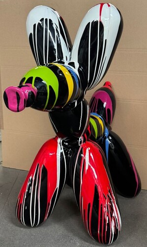 Casa Padrino Deko Skulptur Hund Schwarz / Bunt H. 100 cm - Garten Figur     