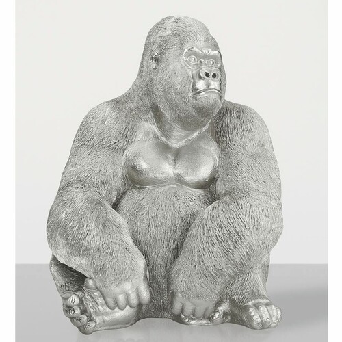 Casa Padrino Deko Skulptur Gorilla Affe Silber H. 75 cm - Gro�e Deko Figur